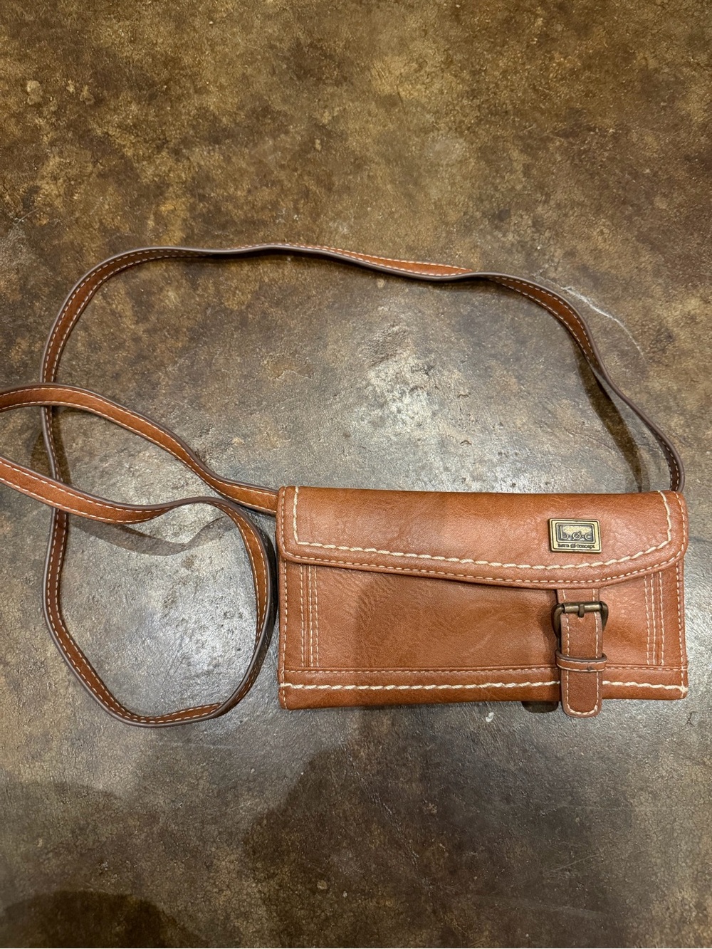 b.o.c. Brown Leather Crossbody Wallet Bag with Buckle Accent